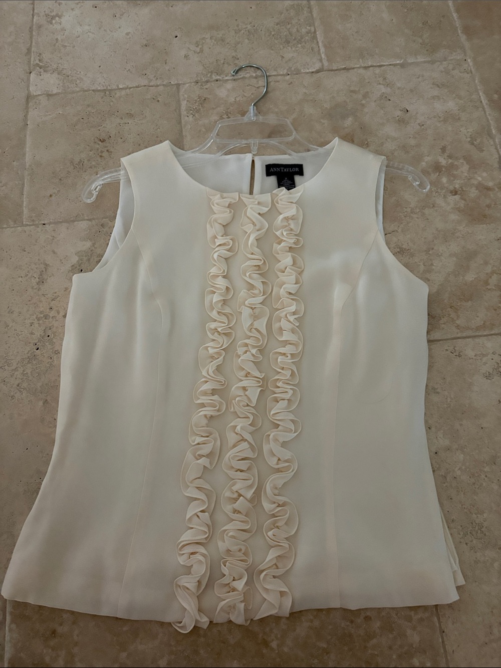 Ann Taylor Cream Ruffle-Front Sleeveless Top